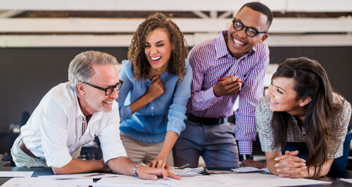 Group of office workers enjoying themselves