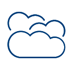 A simple blue outline illustration of three overlapping clouds on a light gray background, symbolizing the gathering and analysis of Real World Data.