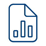 Simple blue outline of a document with a bar chart inside, displayed on a light gray background. The chart, representing Real World Data, has three vertical bars of varying heights.