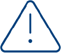 A blue outline of a triangle with rounded corners contains an exclamation mark in the center, symbolizing a warning or caution related to Minimum Data Set assessments. The background is light gray.