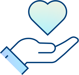 A simple illustration of an open hand facing upward with a heart shape floating above the palm, symbolizing care, support, or giving—perfect for representing supportive careers.