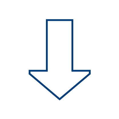 A simple, thick blue outline of a downward-pointing arrow on a light gray background, representing streamlined processes like Medicare ADR Submission Software.