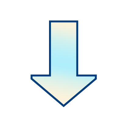 A simple, thick-outlined arrow pointing downward, filled with a light blue gradient, on a plain white background.