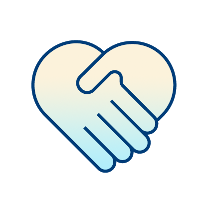 Two hands outlined in blue form the shape of a heart against a light background, symbolizing unity, support, and compassion.