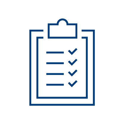 Icon of a clipboard with a checklist, symbolizing completed tasks—ideal for tracking progress in Infection Surveillance Software. The simple blue outline stands out on a light background, conveying clarity and organization.