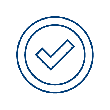 A blue checkmark inside a double-lined blue circle on a light gray background, symbolizing approval or verification for clinical data extraction software.