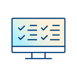 A graphic of a computer monitor displaying several check marks and horizontal lines, representing a completed checklist or organized tasks.