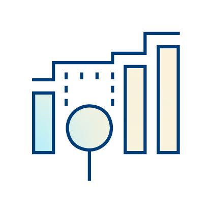 Minimalist illustration of a bar chart with rising bars and a magnifying glass in front, symbolizing data analysis or business growth with Infection Surveillance Software.