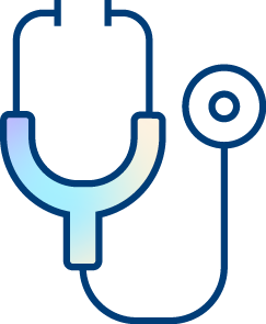 Simple illustration of a stethoscope with a gradient blue and yellow color on the tubing, representing a medical or healthcare theme.