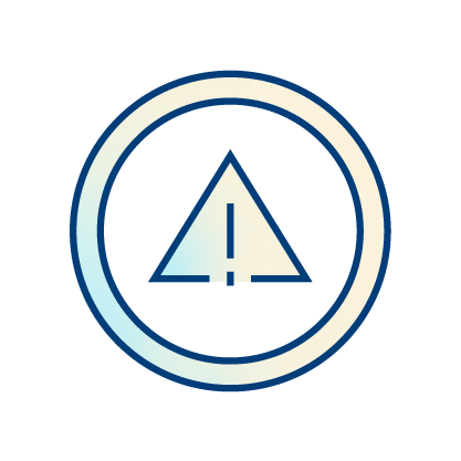 A blue outlined circle with a triangle containing an exclamation mark in the center, resembling a warning or alert symbol, often used in Infection Surveillance Software interfaces, on a light background.
