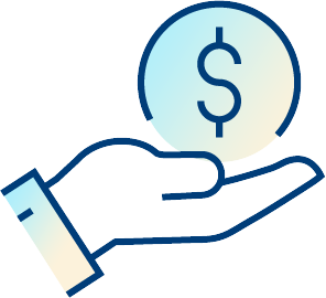 A simple line drawing of a hand holding a coin with a dollar sign, symbolizing payment, donation, financial support, or careers in finance.