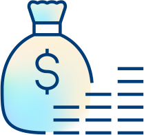 An icon of a money bag with a dollar sign on it, accompanied by horizontal lines to the right, suggesting movement or financial transactions.