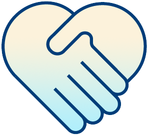 An illustration of two hands shaking, forming the shape of a heart. The soft blue and beige gradients symbolize unity, support, partnership, and meaningful connections in careers.