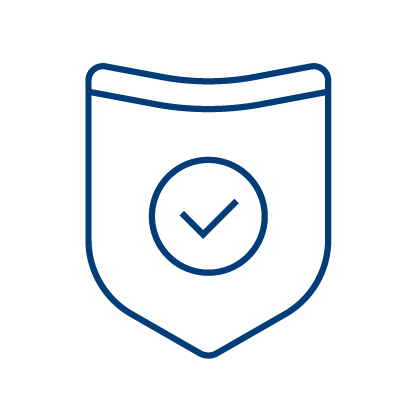 A blue outline of a shield with a checkmark inside a circle in the center, symbolizing Safety Event Reporting and protection, on a light gray background.