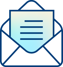 An icon of an open envelope with a letter inside, featuring blue outlines and gradient shading. The letter displays three horizontal lines representing text, symbolizing quality improvement solutions in communication.