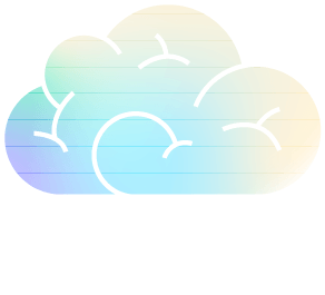 A simple illustration of a brain outlined in white, filled with a pastel rainbow gradient of blue, green, yellow, and purple colors, with faint horizontal lines across the interior.