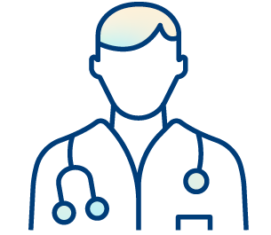 Line drawing of a person in a lab coat with a stethoscope, representing a healthcare professional committed to quality improvement solutions. The figure features simple facial details and short hair.