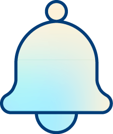A simple, outlined bell icon with a soft gradient from beige at the top to light blue at the bottom, symbolizing a notification or alert for quality improvement solutions.