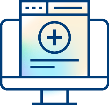A stylized icon of a computer monitor displaying a webpage with a large plus sign in the center, symbolizing the creation or addition of new audits and appeals content. The design uses blue lines and a subtle gradient background.