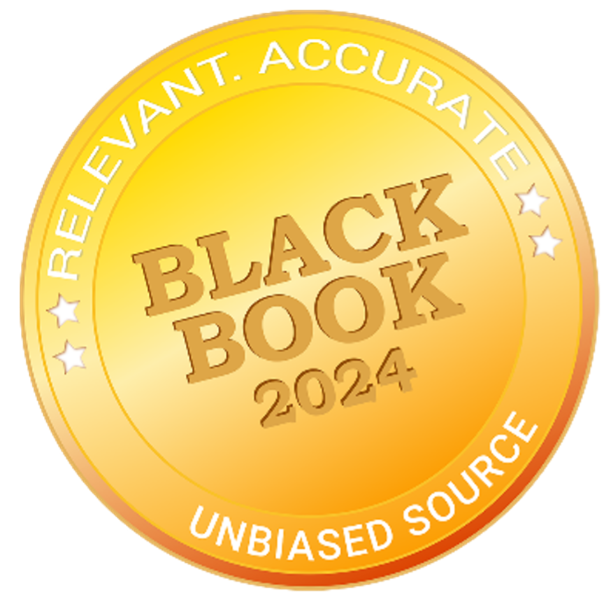 Gold seal with BLACK BOOK 2024 in the center. Around the edge, the words RELEVANT. ACCURATE. UNBIASED SOURCE are written in capital letters with two small white stars.