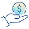 A simple blue outline of a hand holding a coin with a dollar sign on it against a light background, symbolizing the value of Antimicrobial Stewardship in healthcare.