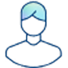 Simple avatar icon of a person with short hair, outlined in blue, set against a light background. The illustration is minimalistic and gender-neutral, lacking facial features or detail.