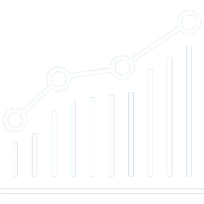 A simple icon showing a bar graph with five vertical bars and a line graph above them, both trending upward, representing how billing providers leverage RCM tech for growth. The design is minimal with light lines on a plain background.