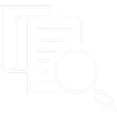 An icon showing two overlapping documents and a magnifying glass, symbolizing how billing providers leverage RCM tech for efficient document search or research.