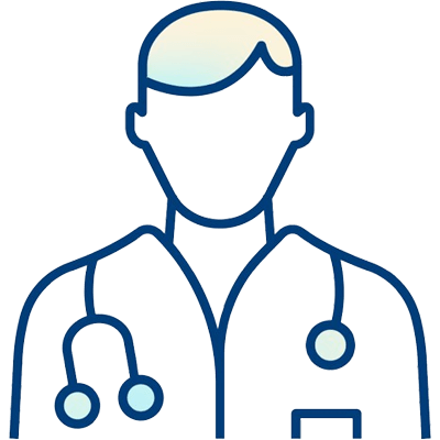 Simple line drawing of a male doctor with short hair, wearing a lab coat and stethoscope around his neck, symbolizing how billing providers leverage RCM tech. The face is not detailed.