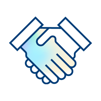 Simple illustration of two hands shaking, symbolizing agreement, partnership, or collaboration—perfect for concepts like closed claims data. The image features a blue outline with a gradient blue and light color fill on the hands.