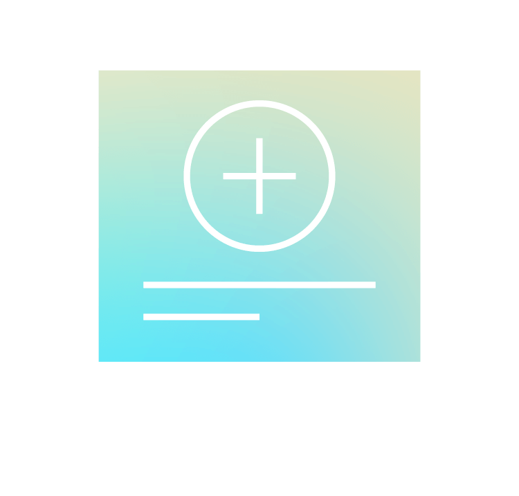 A minimal illustration of a computer monitor displaying a screen with a large plus sign in a circle, and two horizontal lines below it, against a gradient blue and green background.