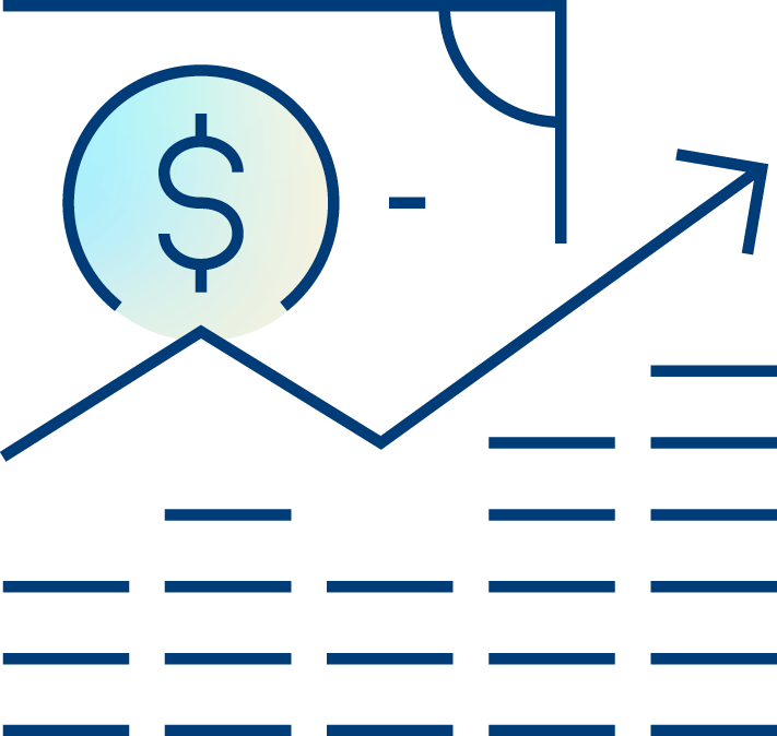 Abstract graphic showing a dollar sign inside a circle, with upward trending arrow and horizontal lines, representing financial growth or business success driven by closed claims data.