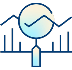 Stylized icon showing a magnifying glass over a line graph and bar chart, symbolizing data analysis or HEDIS rate analysis.