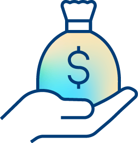 A simple illustration of a hand holding a money bag with a dollar sign on it, symbolizing financial support, savings, or investment for individuals managing bipolar disorder.