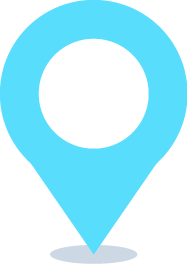 A light blue map location pin icon, inspired by real-world data, features a circular hole in the center and is positioned above a small gray shadow on a plain white background.