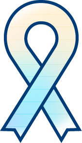 A light blue awareness ribbon outlined in dark blue, forming a loop with the ends crossed at the bottom. The ribbon has a subtle gradient from beige at the top to pale blue at the bottom.