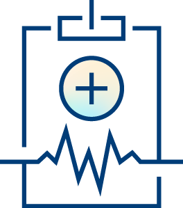 A stylized blue outline of a medical clipboard with a circular plus sign and an electrocardiogram (EKG) line across the bottom. The design suggests healthcare or medical records.