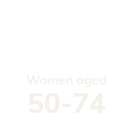 A simple outline of a woman above faded text that reads Women aged 50-74 on a light gray background.