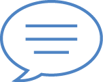 A blue speech bubble with three horizontal lines inside, representing text or a message.