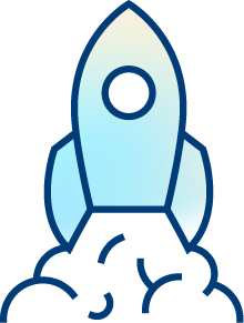 Simple illustration of a blue rocket launching upward, with clouds of smoke at the base indicating liftoff—perfect for projects visualizing real-world data trends or dynamic progress.