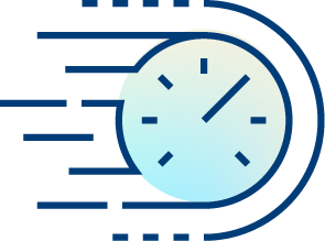 Illustration of a clock with blue lines trailing to the left, suggesting fast movement or the passage of time—ideal for representing real-world data trends. The clock shows the time at approximately 1:10.