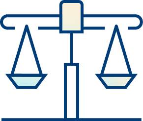 A simple blue outline illustration of a balance scale with two uneven pans, one higher and one lower, symbolizing imbalance or inequality often seen in real-world data.