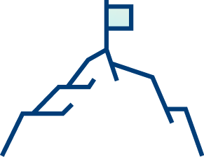 A simple blue line drawing of a mountain with a flag at the summit, representing achievement or reaching a goal, inspired by real-world data.
