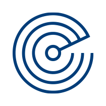 A blue radar icon with concentric circles and a single line extending from the center, set against a light gray background. The circles and line form a stylized radar screen.