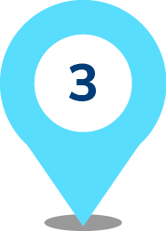 A blue map pin icon with a white circle in the center displaying the number 3 in dark blue, positioned above a gray oval shadow, often used to represent real-world data points on a map.