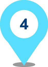 A blue location pin icon with a white center displays the number 4 in dark blue, representing real-world data. A gray shadow appears below the pin.