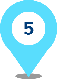 A blue map pin icon with a white circle in the center displaying the number 5 in dark blue, representing real-world data, above a gray oval shadow.