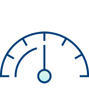 A simple gauge icon with a semicircular dial and a central pointer, positioned vertically at the middle of the scale, visualizing staff burnout at a moderate or neutral level.