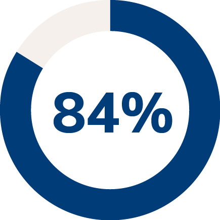 A blue circular progress chart showing 84% in the center, with most of the circle filled except for a small unfilled segment at the top left, illustrating data related to healthcare staff burnout.