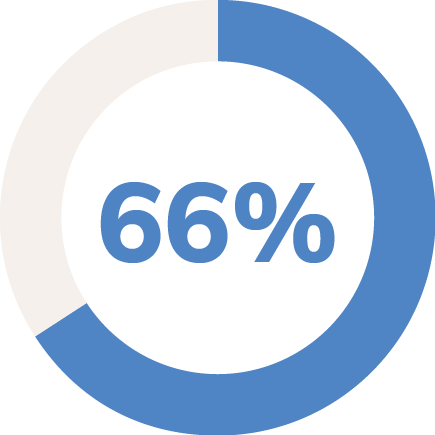 A blue circular progress chart shows 66% completion, with the percentage in large blue text at the center—visualizing rising healthcare staff burnout.